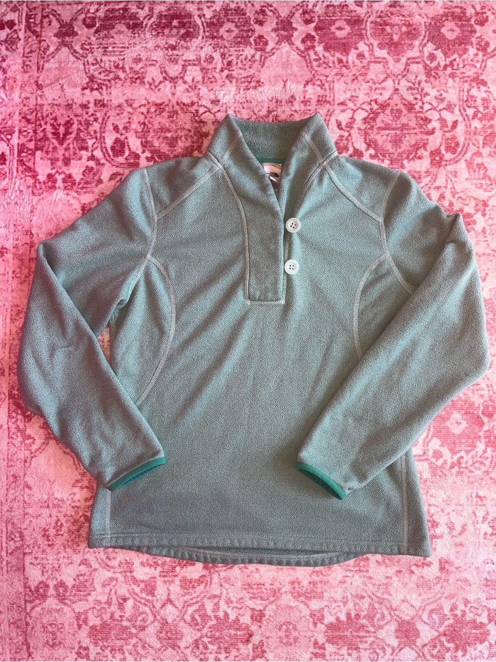 The North Face Seafoam Green Fleece Pullover with Button Mock Neck